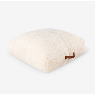 oversized square boucle floor pillow with leather handle