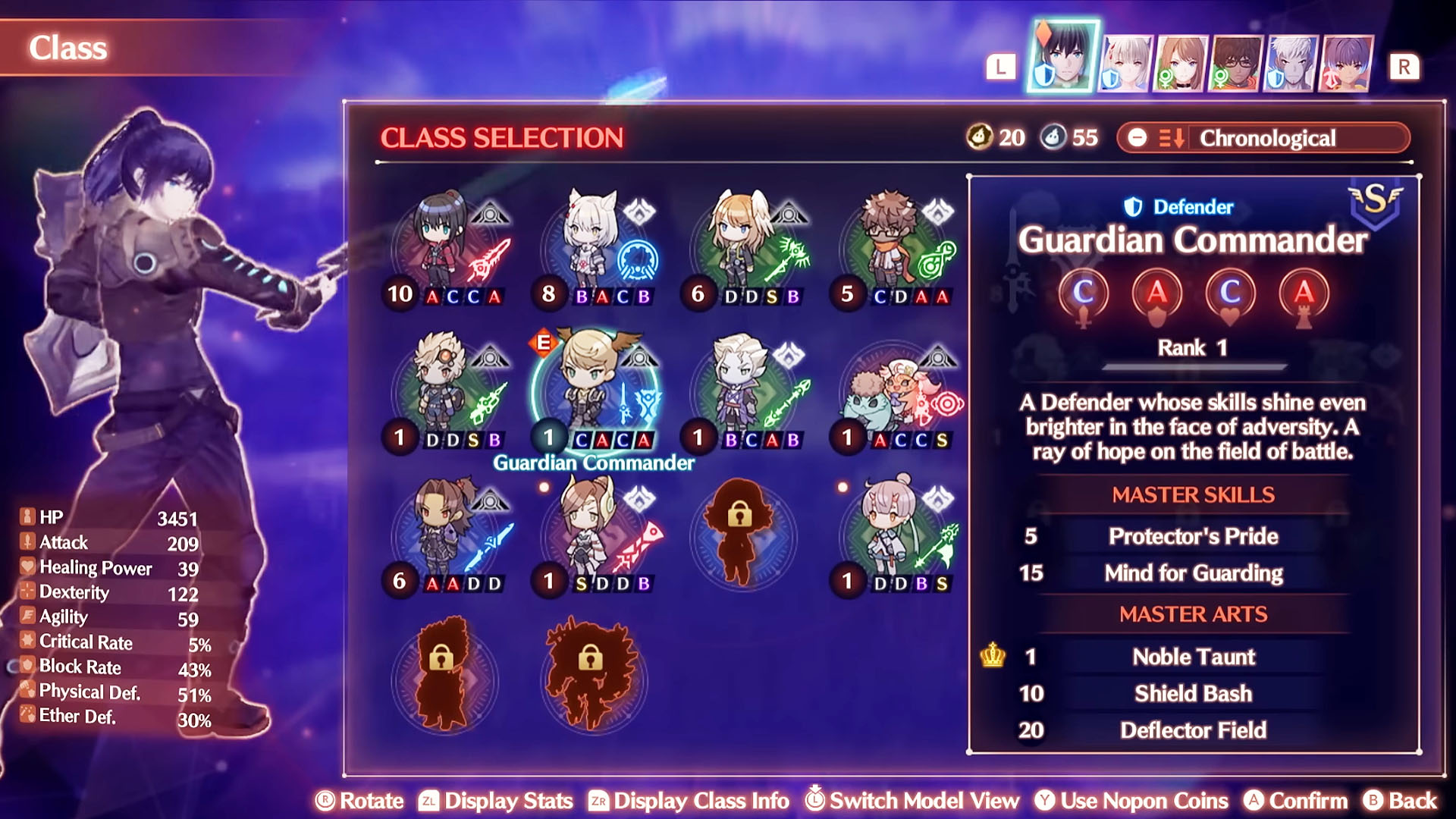Xenoblade Chronicles 3 classes menu
