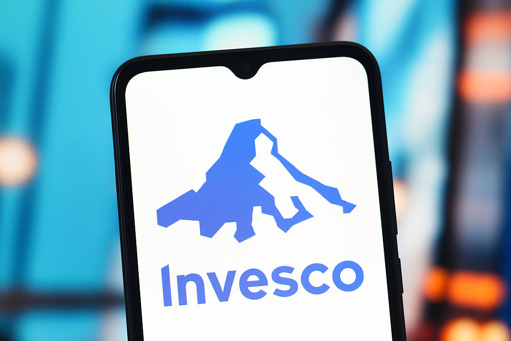 Invesco logo displayed on a smartphone screen