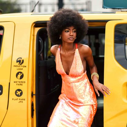 Yellow, Transport, Vehicle, Motor vehicle, Mode of transport, Car, Fashion, Street fashion, Public transport, Black hair, 