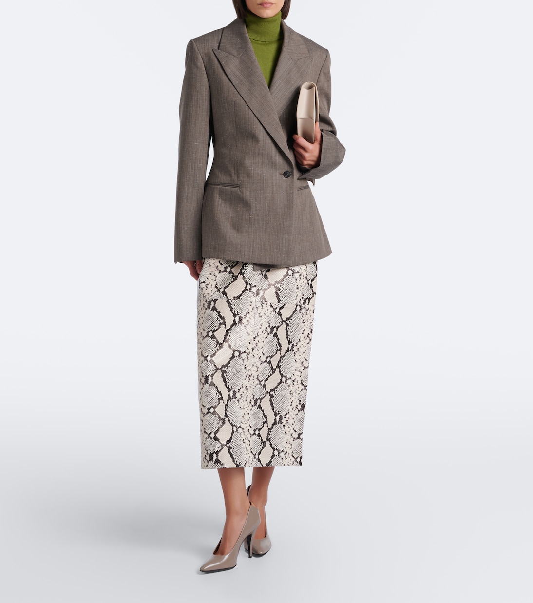 Snake-Effect Leather Midi Skirt