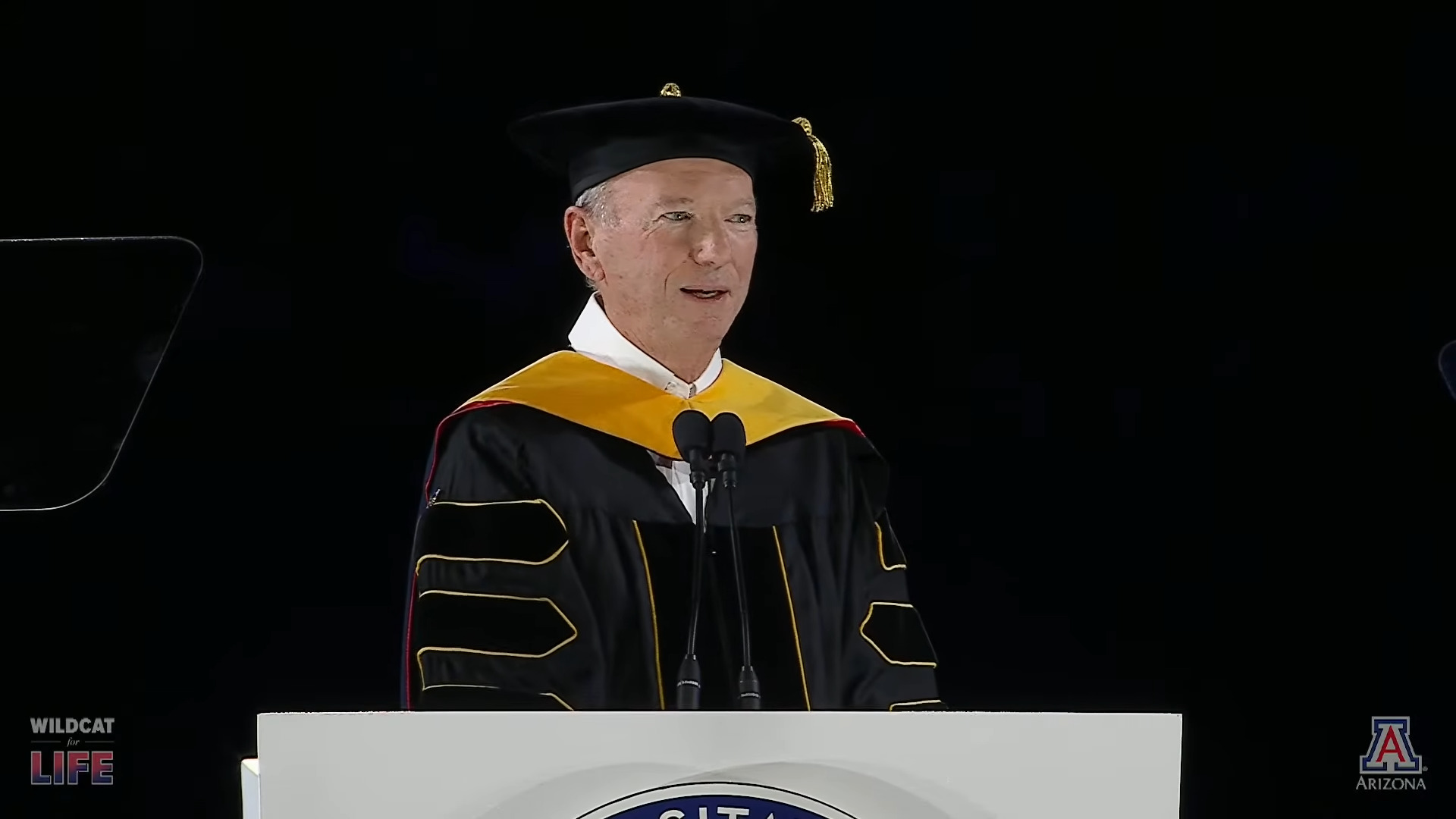Ex-Google CEO Eric Schmidt speaking to students at The University of Arizona commencement address 2026.