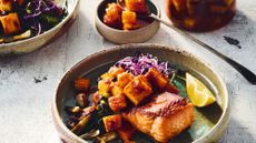aloha pineapple kimchi and salmon in a bowl
