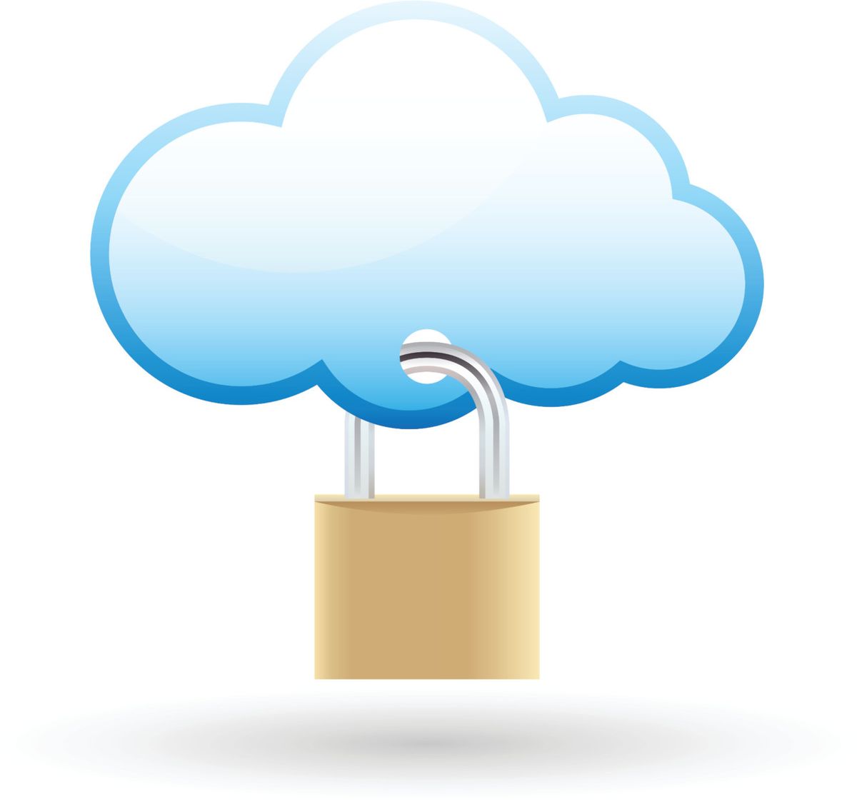 Brass padlock through cloud illustration