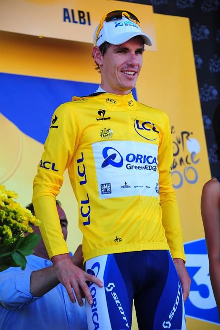 Daryl Impey (Orica-GreenEdge) celebrates another day in yellow