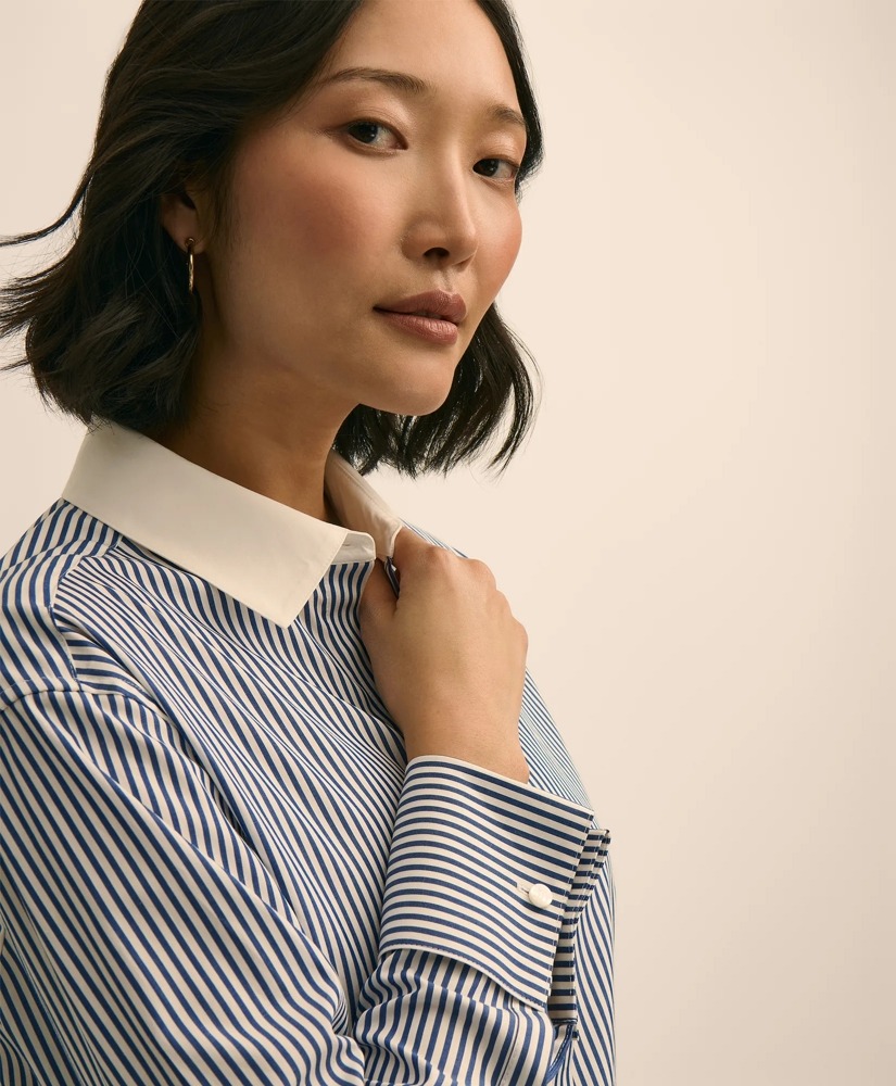 Brooks Brothers, Supima&reg; Cotton Contrast-Collar Stripe Shirt With French Cuffs
