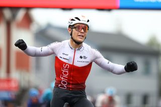 MO I RANA NORWAY AUGUST 11 Axel Zingle of France and Team Cofidis celebrates at finish line as stage winner during the 9th Arctic Race Of Norway 2022 Stage 1 a 1868km stage from Mo i Rana to Mo i Rana ArcticRace on August 11 2022 in Mo i Rana Norway Photo by Michael SteeleGetty Images