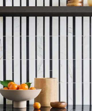 black and white striped kitchen tiles