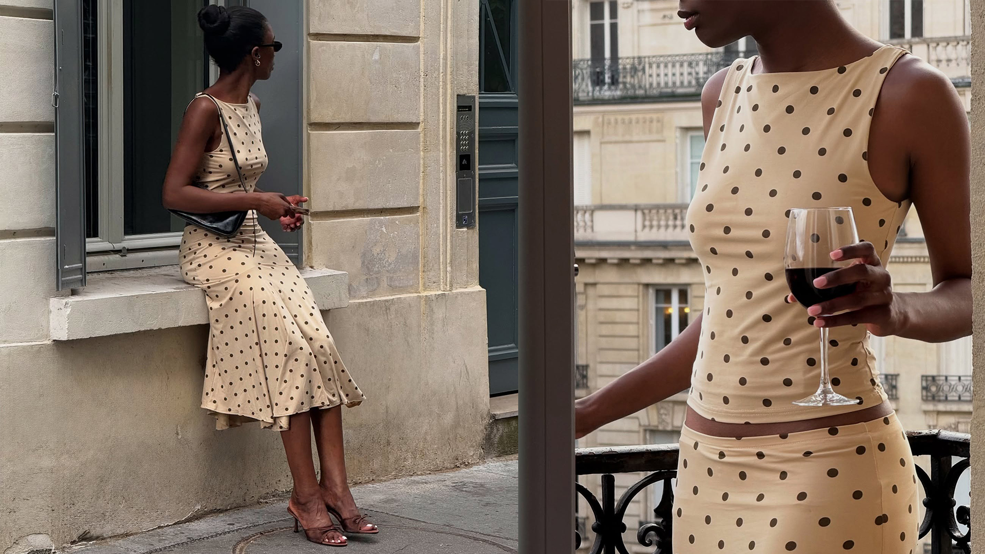 liv wears a white skirt set with polka dots