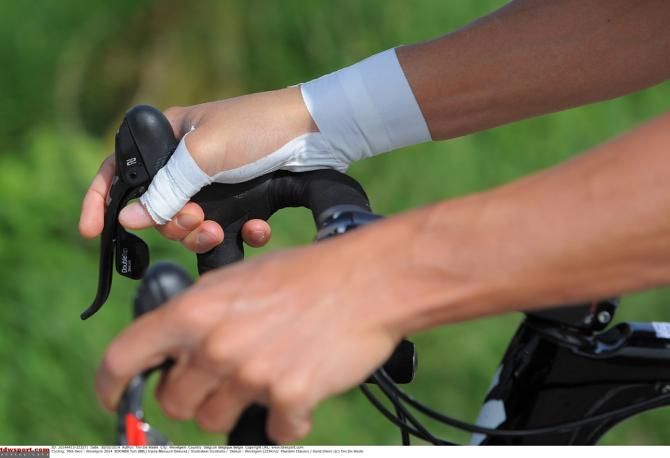Tom Boonen had his injured thumb wrapped up for Gent-Wevelgem