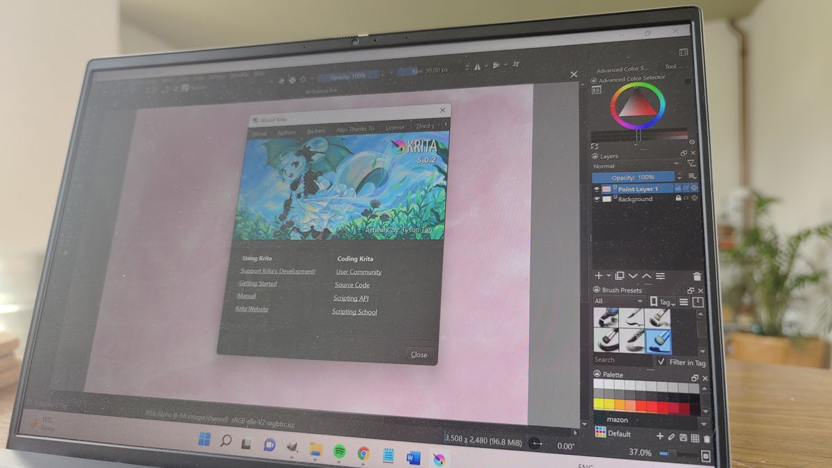 Krita open on laptop screen