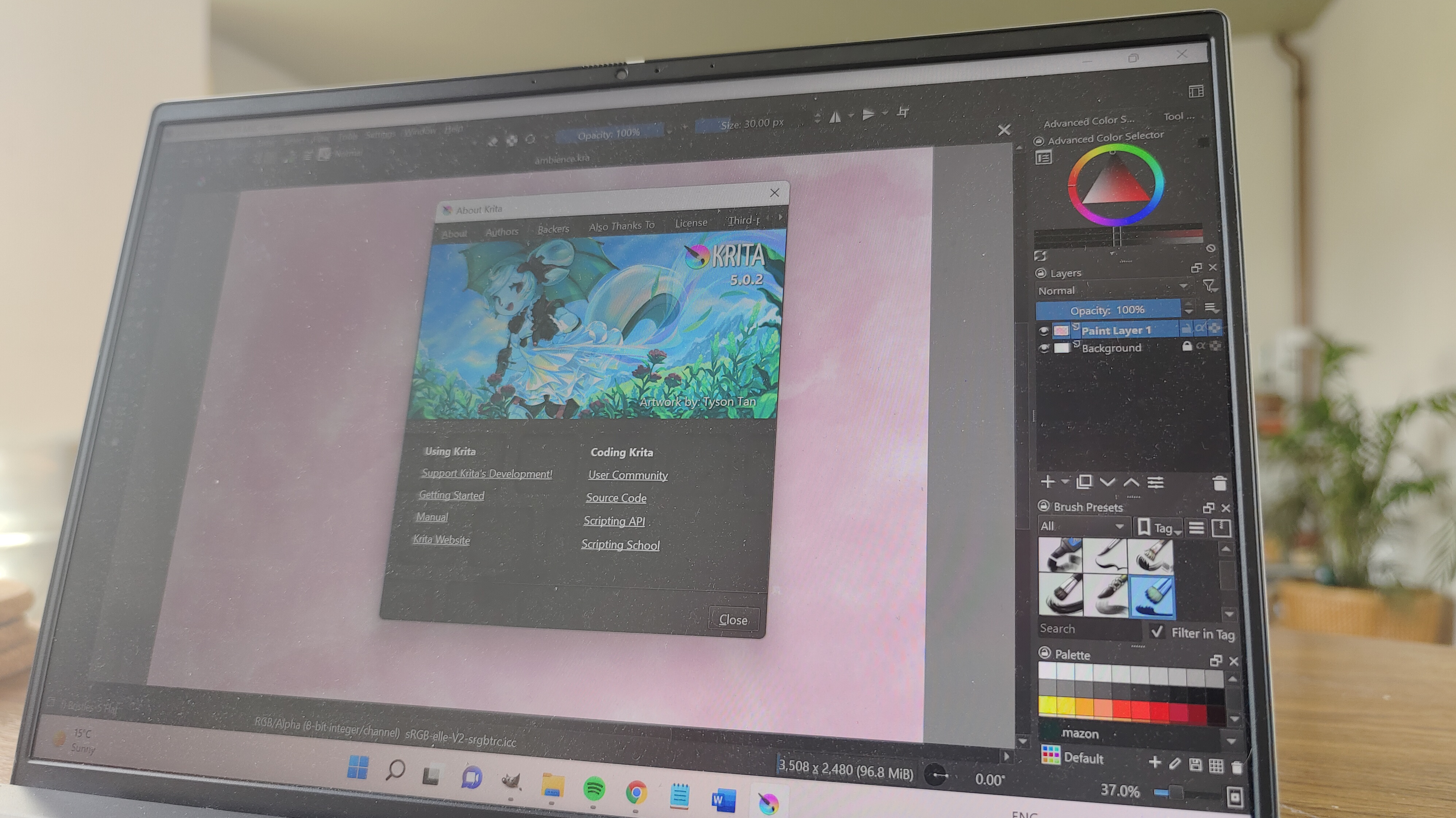 Krita open on laptop screen