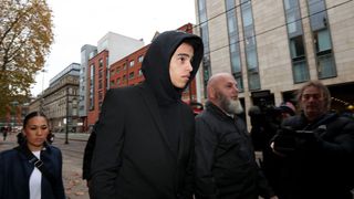 Footballer Mason Greenwood leaves Manchester's Minshull Street Crown Court on the first day of his trial on November 21 2022