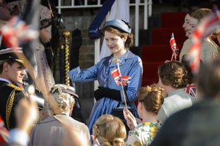 Claire Foy as Queen Elizabeth II.