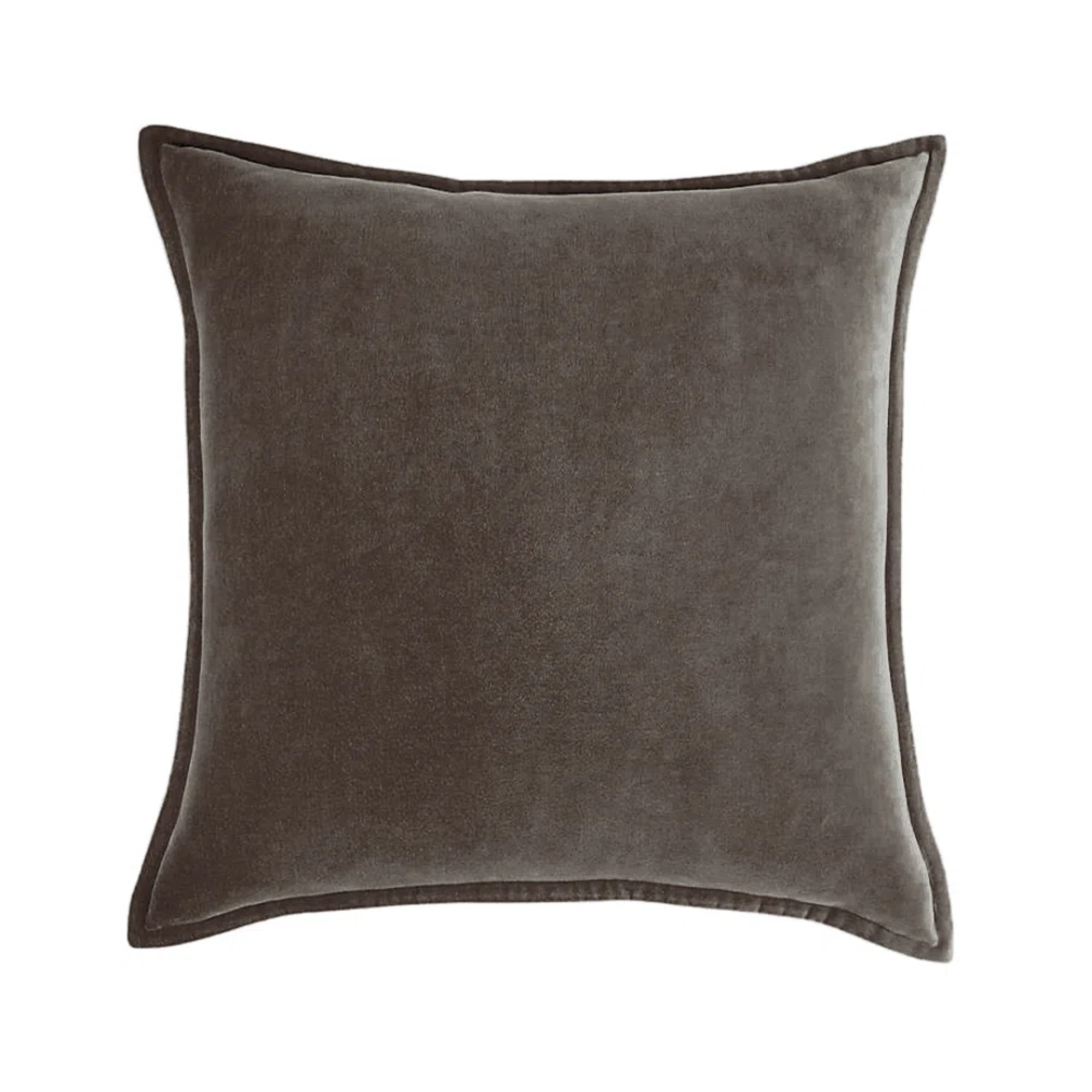 a square pillow in a shade between gray and brown