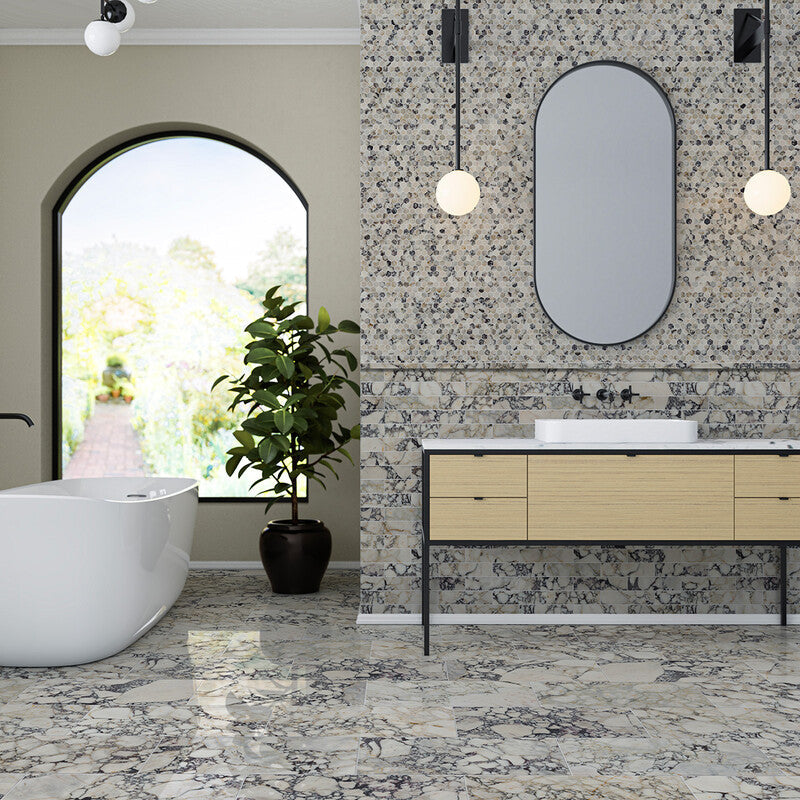 Fitzrovia Honed Picasso Marble | Wall &amp;amp; Floor Brick Tiles | 5cm X 20cm