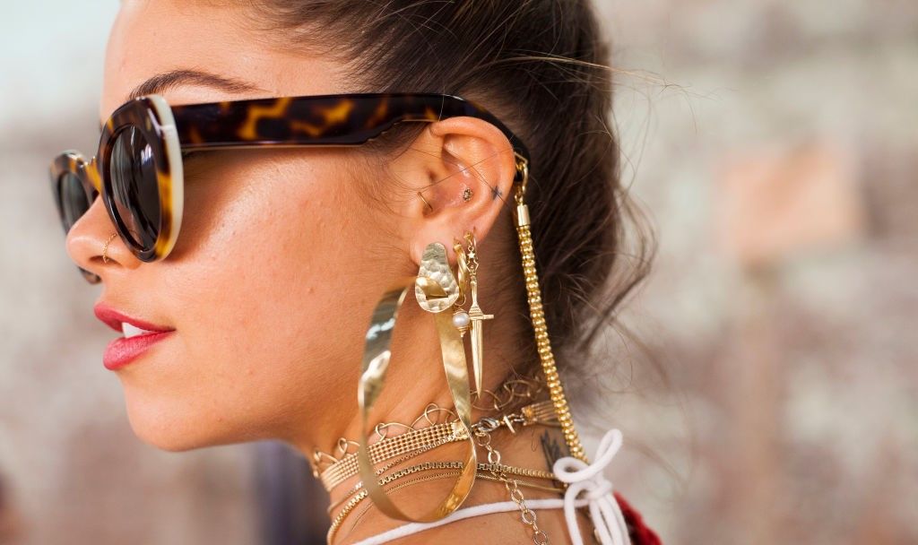  Dancer, Model and Social Influencer Mimi Elashary wearing Pamela Love and Maniamania jewellery and Lucy Folk sunglasses during Mercedes-Benz Fashion Week Resort 18 Collections