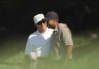 Harmon and Tiger chat during the 1997 US Open
