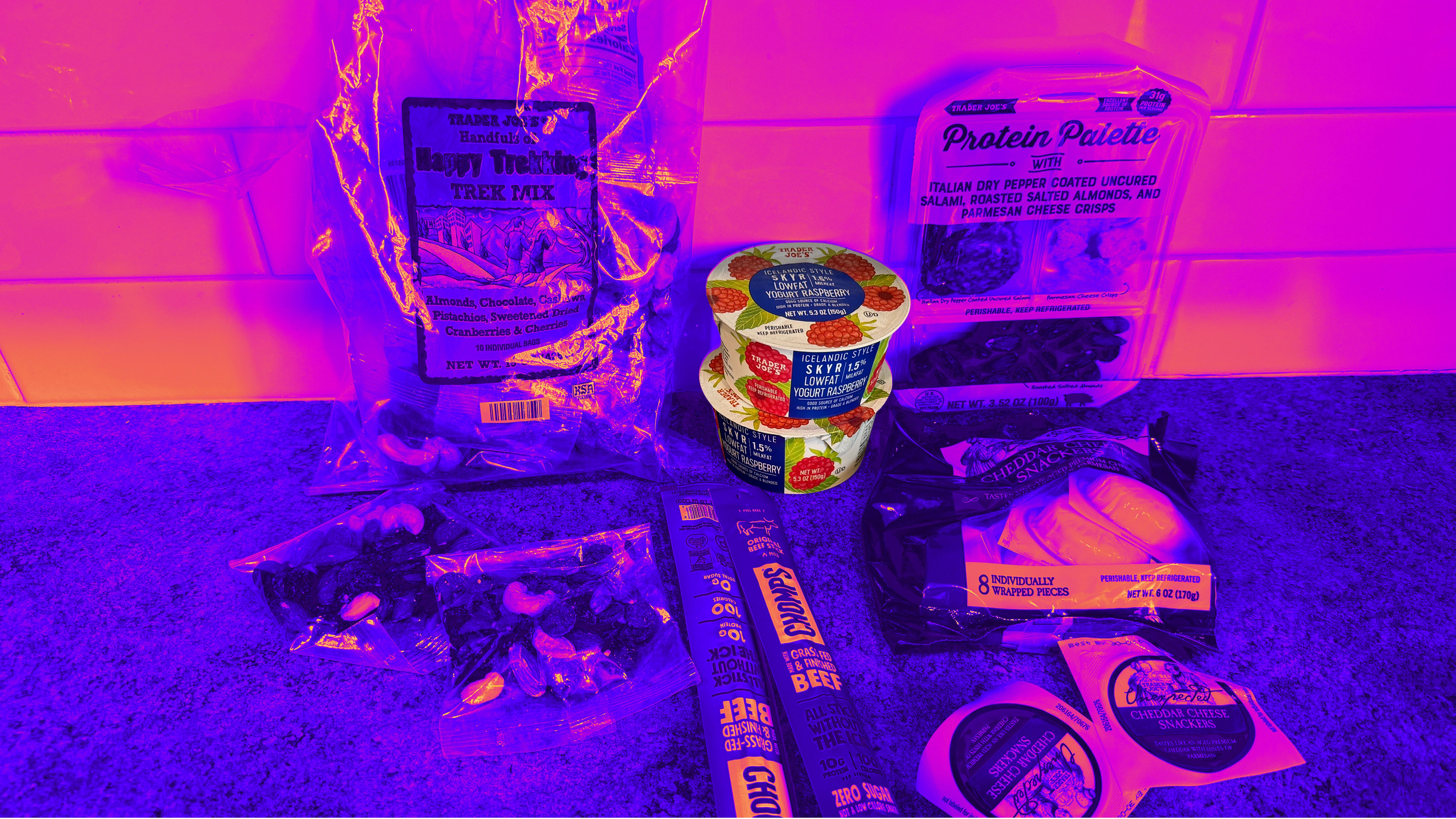 Selection of Trader Joe&amp;rsquo;s snacks on a counter top