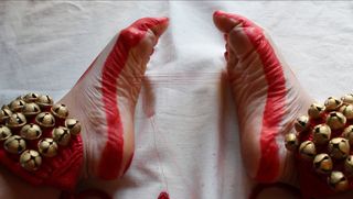 Raisa Kabir artwork, painted red feet with thread