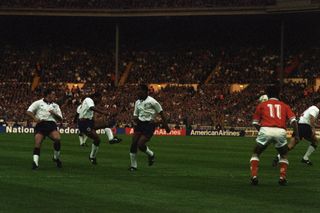 John Barnes opened the scoring as England and Holland drew a 1994 World Cup qualifier at Wembley in April 1993.