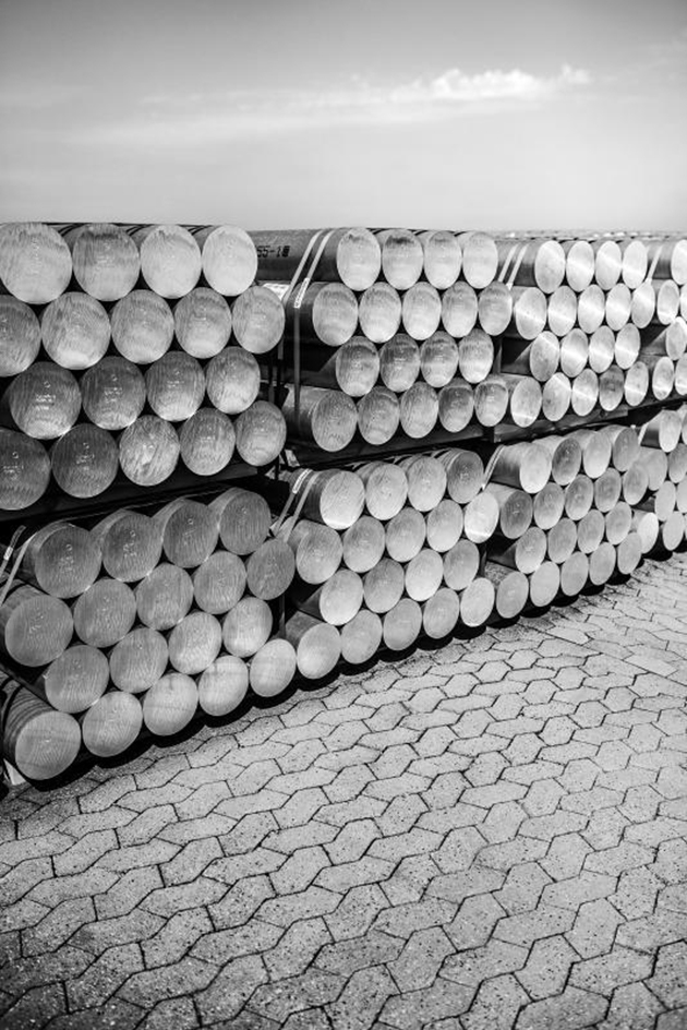 Aluminium billets staged for the extrusion process