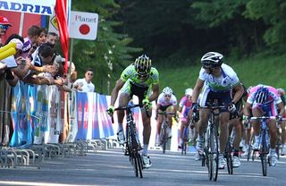 Giovanni Visconti (ISD) throws his bike for the stage win.