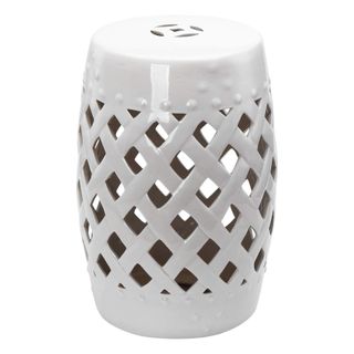 Outsunny 13 x 18 Ceramic Garden Stool with Woven Lattice Design & Glazed Strong Materials Decorative End Table