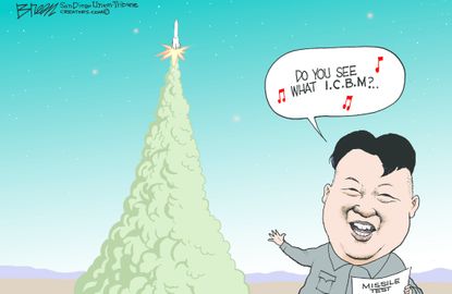 Political cartoon World North Korea missiles Christmas