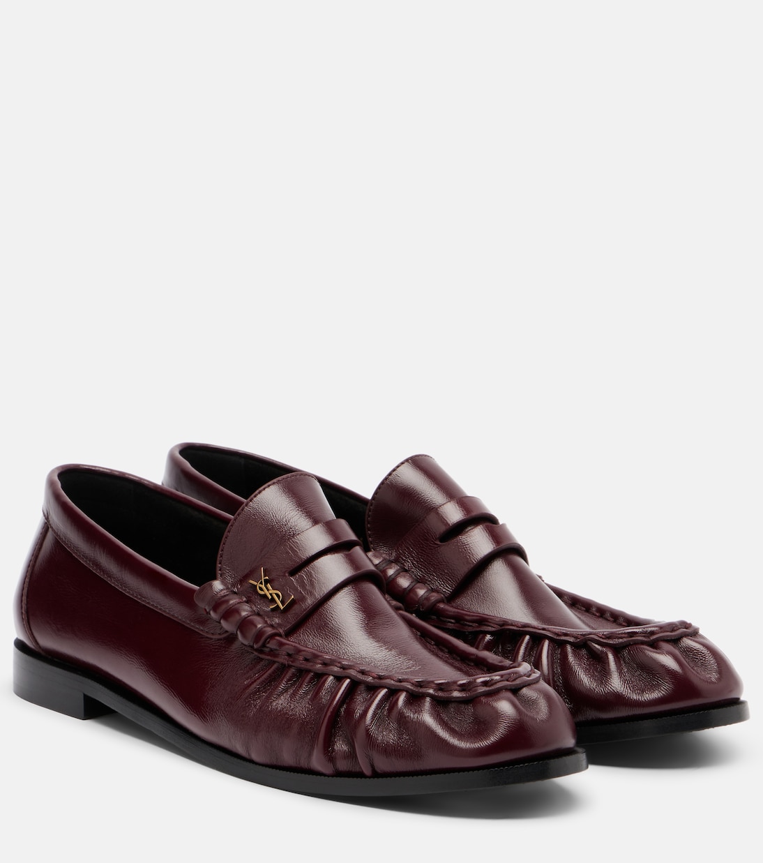 Le Loafer Leather Penny Loafers in Burgundy - Saint Laurent