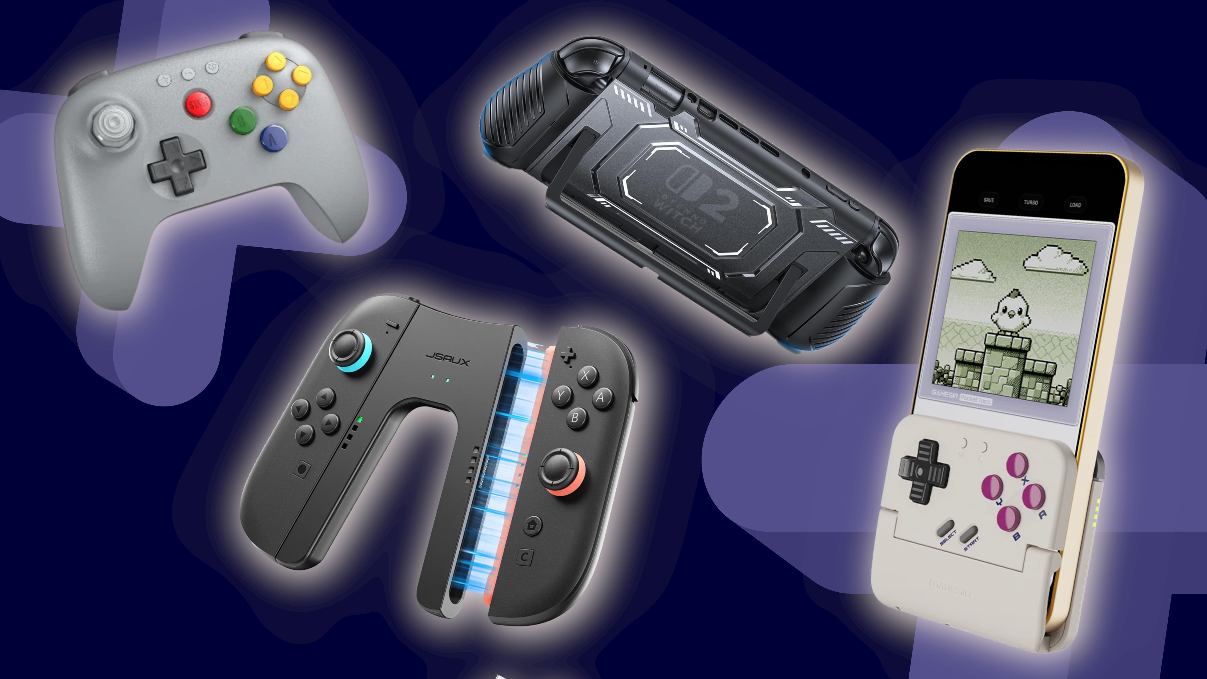 Budget gaming tech on a dark blue background