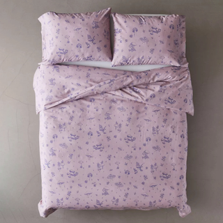 A light purple bedding set featuring tone-on-tone mushroom print