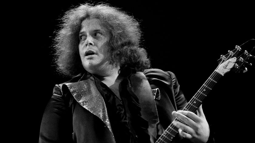 Leslie West (ex Mountain) performs live on stage with West, Bruce and Laing at the Rainbow in London on 20th April 1973. 