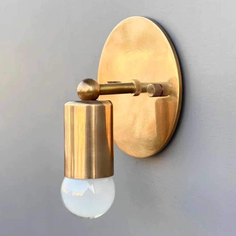 1950s Mid Century Modern Brass Wall Sconce: Bathroom Vanity Light