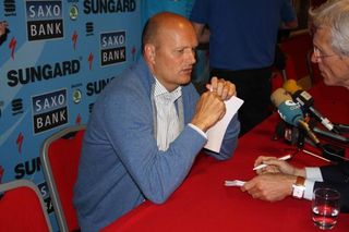 Bjarne Riis at Saxo Bank-SunGard's pre-Giro d'Italia press conference.