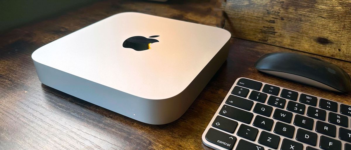 Mac mini on a wooden desk