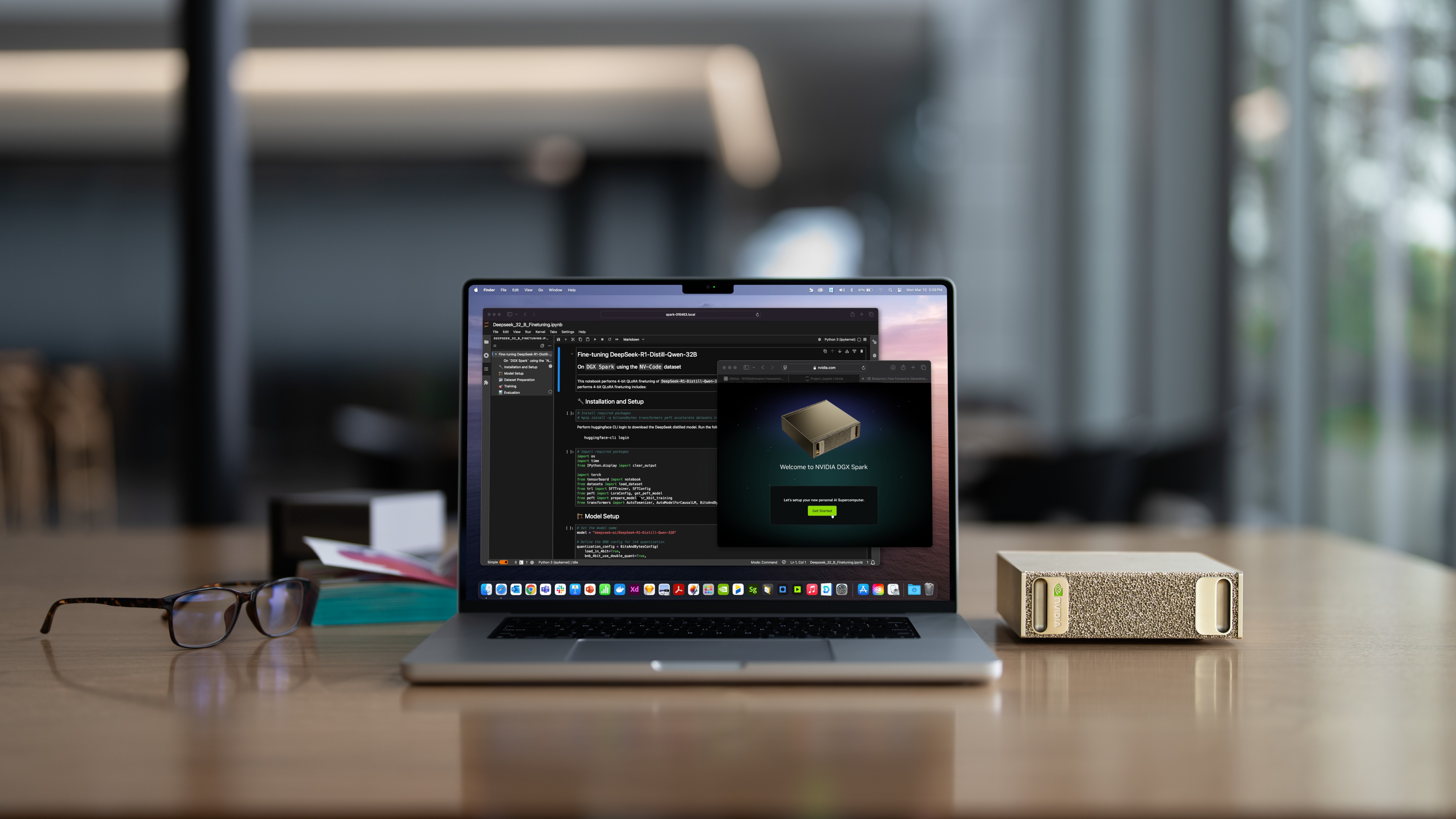 NVIDIA DGX Spark AI mini PC next to an Apple MacBook Pro.