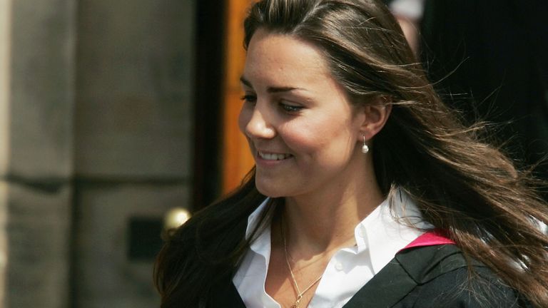 Kate Middleton leaves Younger Hall after her graduation ceremony, June 23, 2005 in St Andrews, Scotland. The Prince, who earnt a 2:1 class Ma in Geography, will lose the special protection set up to prevent the media from trailing him whilst he was in full-time education. William will be conducting his first solo official engagements in New Zealand over the next few months which will include ceremonies marking the anniversary of the end of World War II.