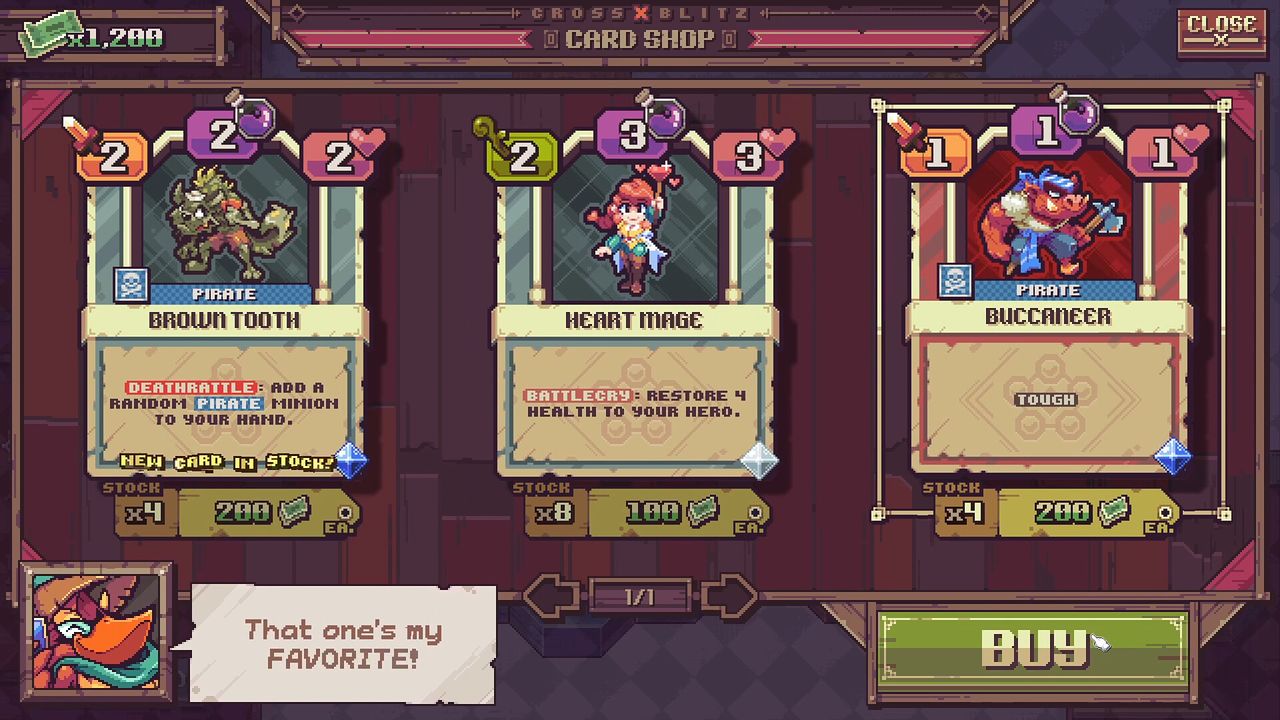 Pixelated card battle from the game Cross Blitz