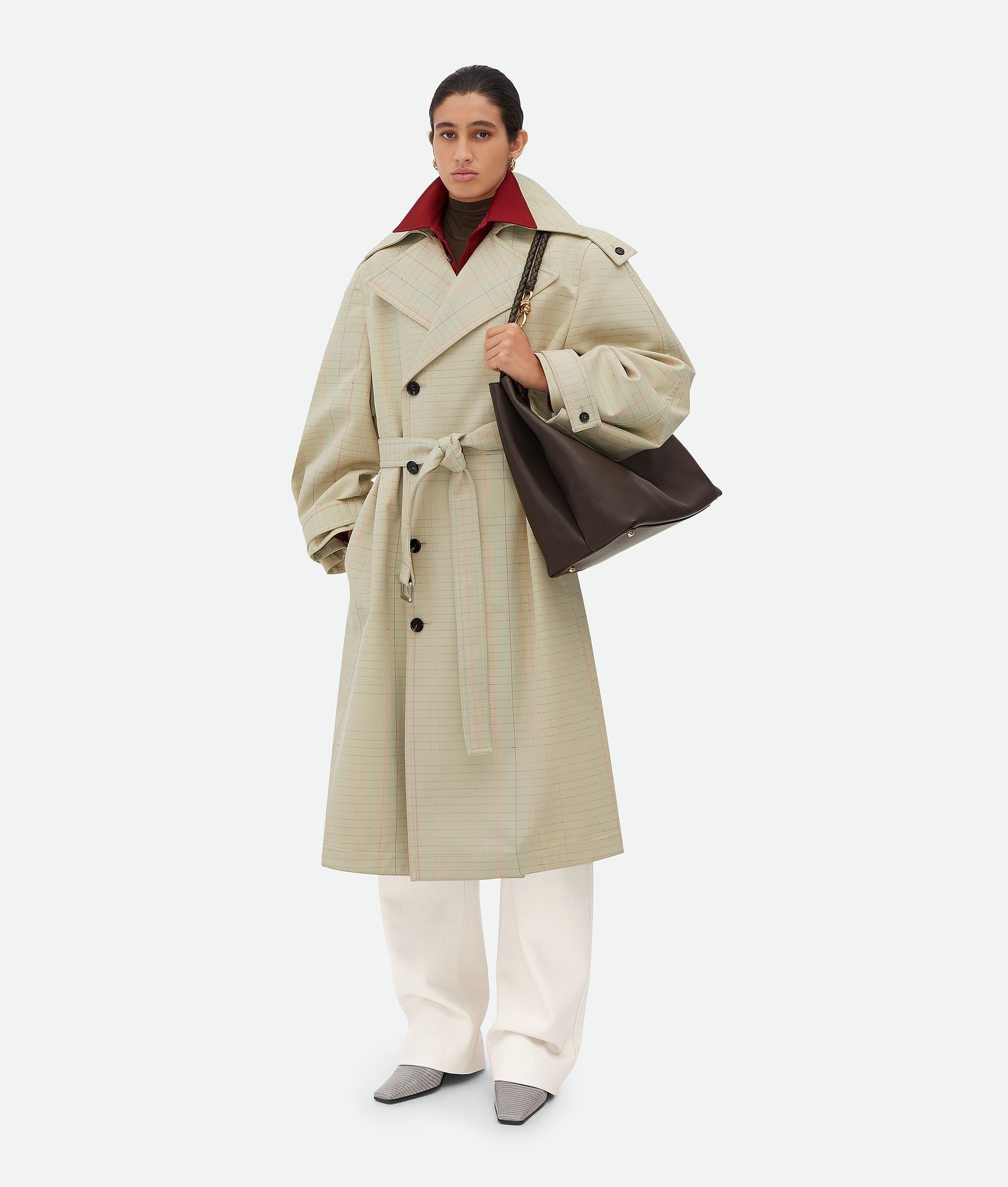 Women's Notebook Wool Cotton Trench Coat in Pale Sage Melange