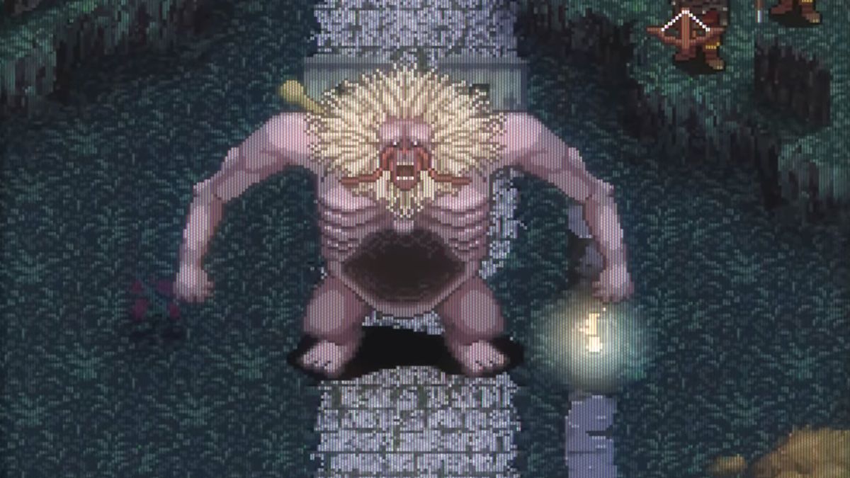 A pixel art version of Stormgate Troll in the Elden Ring SNES demake