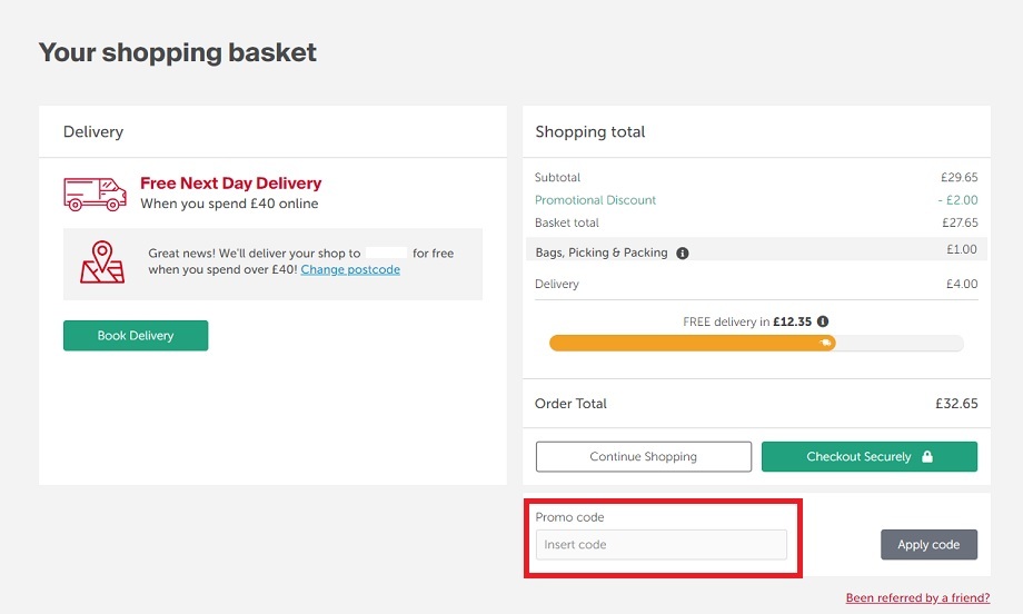 Iceland website showing where to input promo code