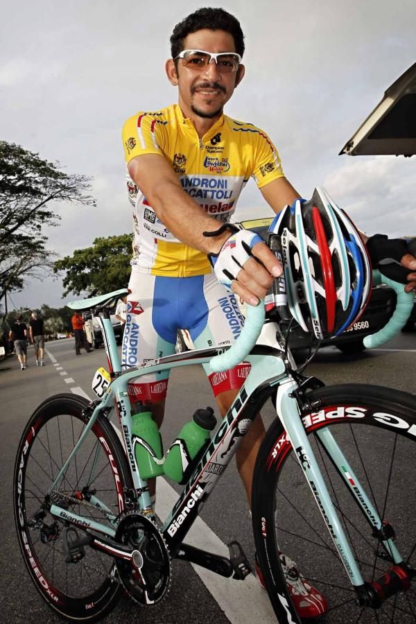 Jose Serpa (Androni-Venezuela) in yellow at the Tour de Langkawi.