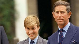Prince William Starts At Eton and stands next to Prince Charles,
