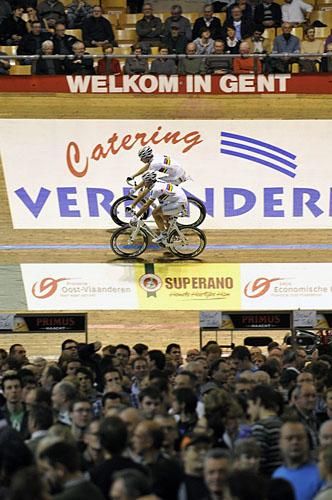 Madison world champions Alex Rasmussen and Michael Morkov are introduced to the crowd.
