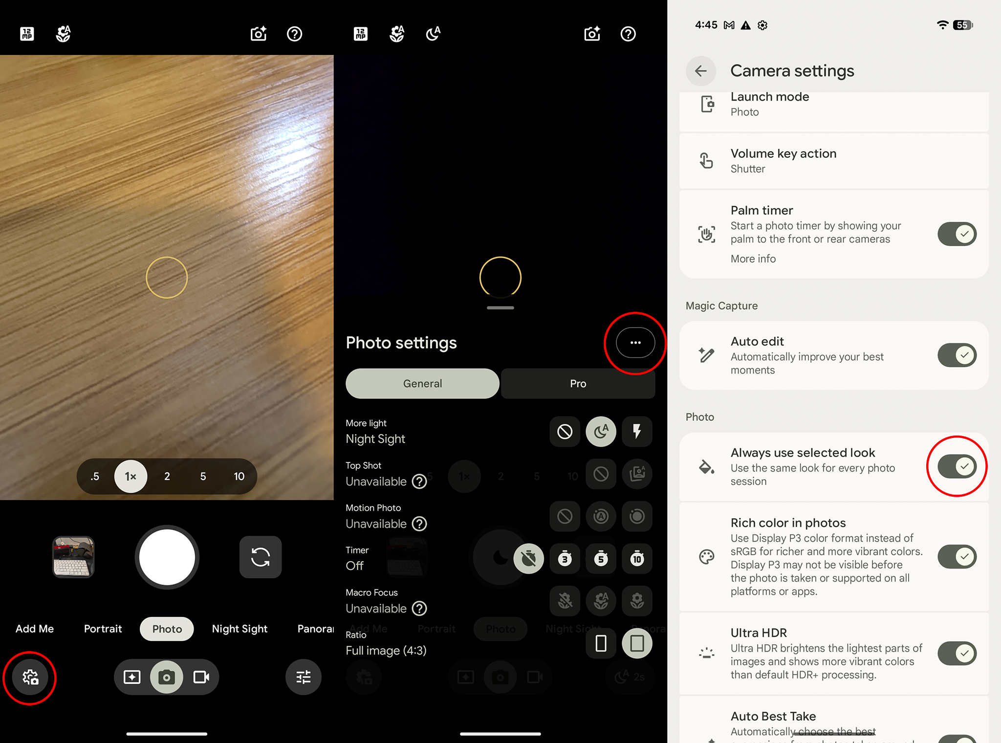 How to make Camera Looks the default view on a Pixel 11 series phone