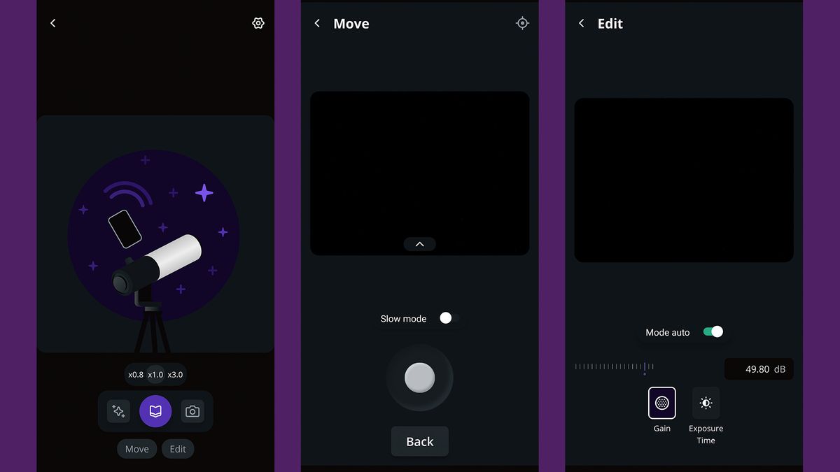 Screenshots of the Unistellar app in use