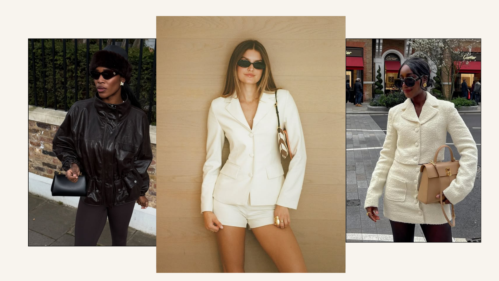 Three influencers wearing different designer sunglasses.