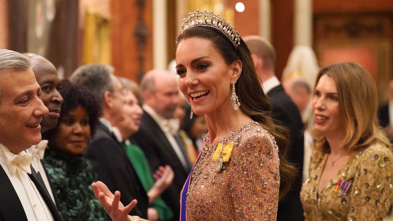 The Princess of Wales attends a state banquet at Buckingham Palace