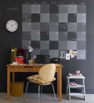 Modern home office ideas with chalkboard wall calendar